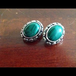 Malachite Green Silver Earrings Sterling Stone